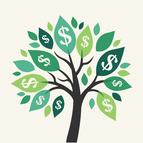illustration of a tree and dollar signs