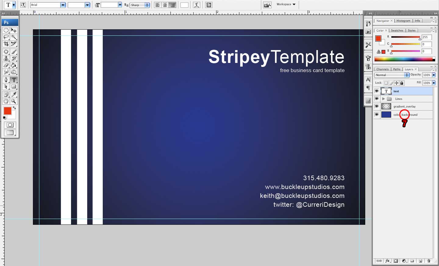 Photoshop application window previewing business card