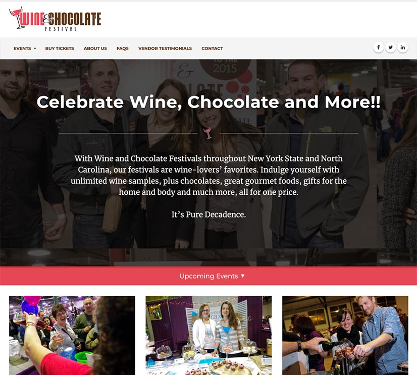 Screenshot of Wine & Chocolate Festivals website homepage