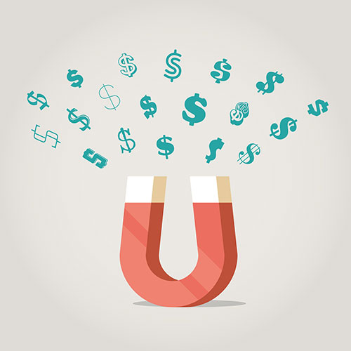 illustration of magnet with dollar signs floating above it