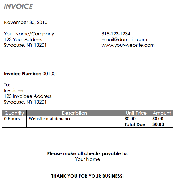 preview of an invoice