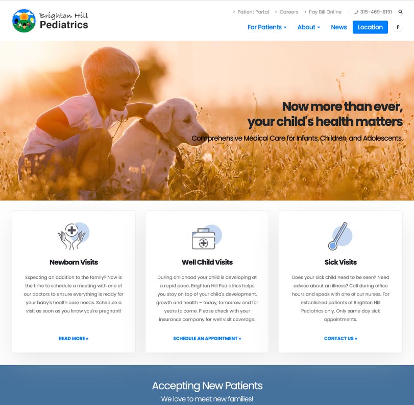 Website for Brighton Hill Pediatrics built by Buckle Up Studios, a Syracuse Web Design Service