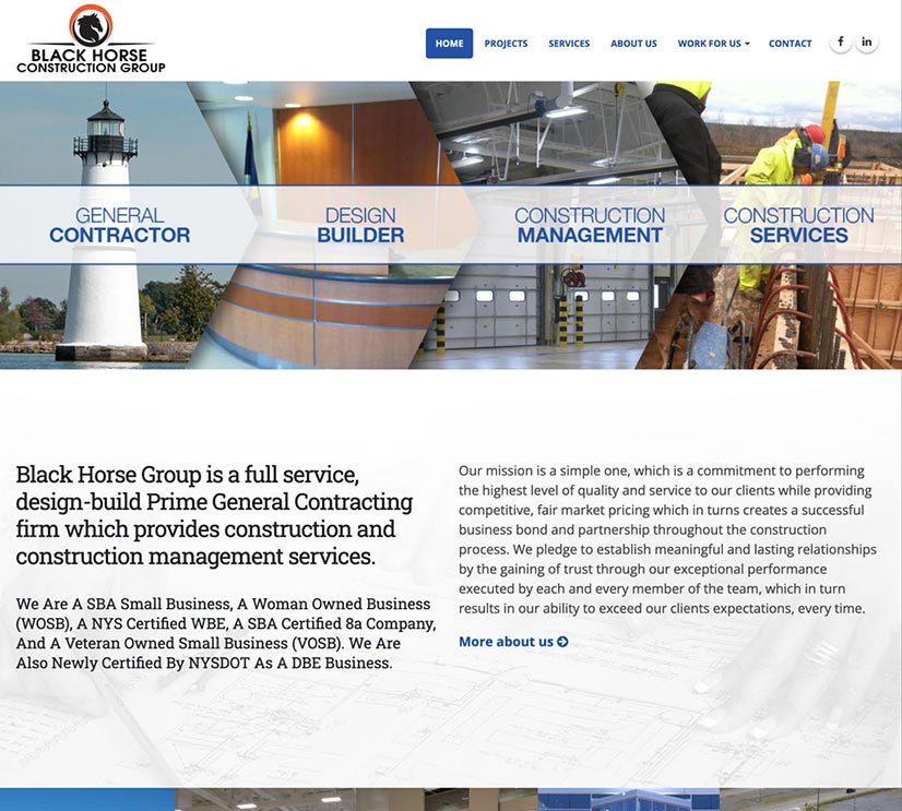 Screenshot of Black Horse Construction Group website homepage