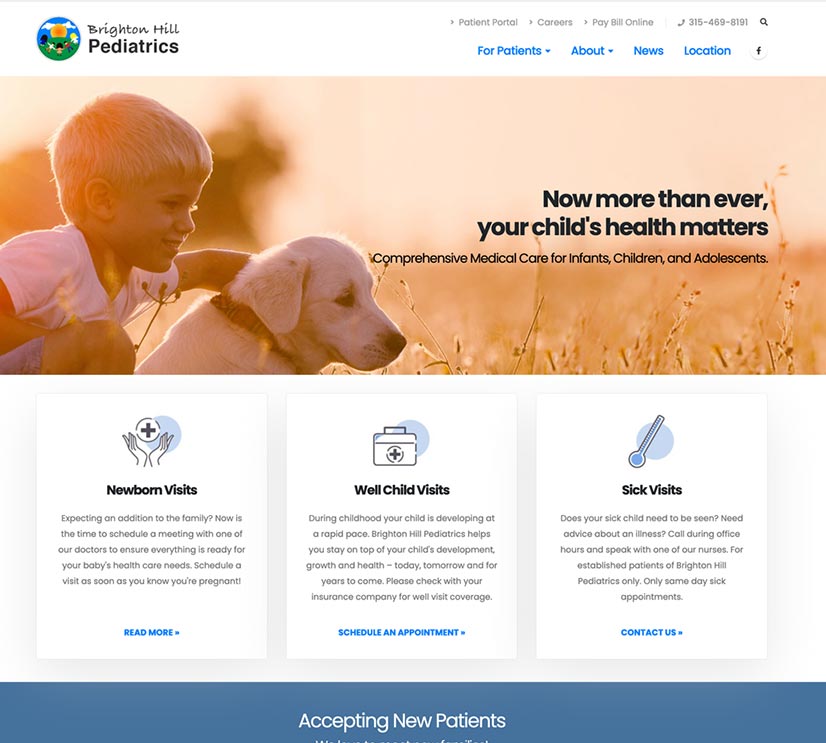 Screenshot of Brighton Hill Pediatrics website homepage