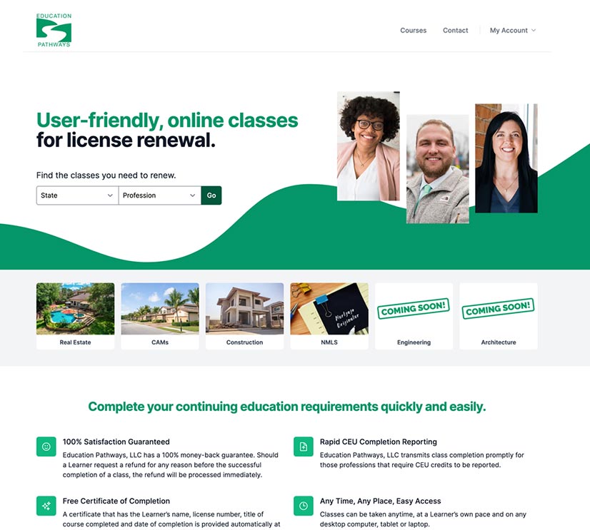 Screenshot of Education Pathways website homepage