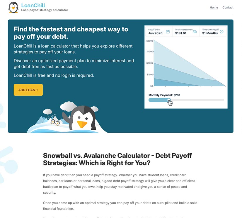 Screenshot of Loan Chill website homepage