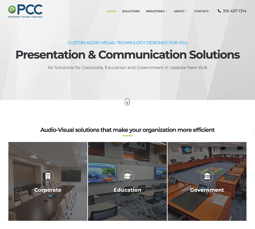 Screenshot of Presentation Concepts Corporation website homepage
