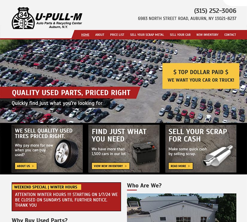 Screenshot of Route 34 U-Pull-M website homepage