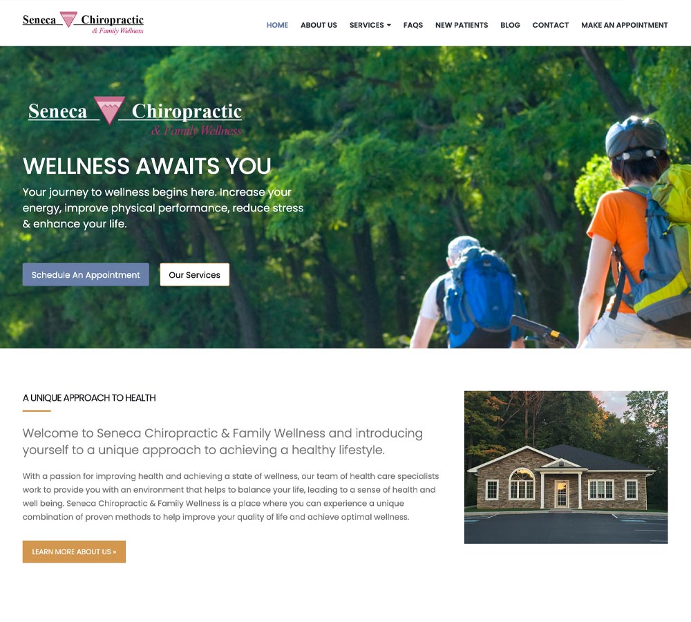 Screenshot of Seneca Chiropractic website homepage